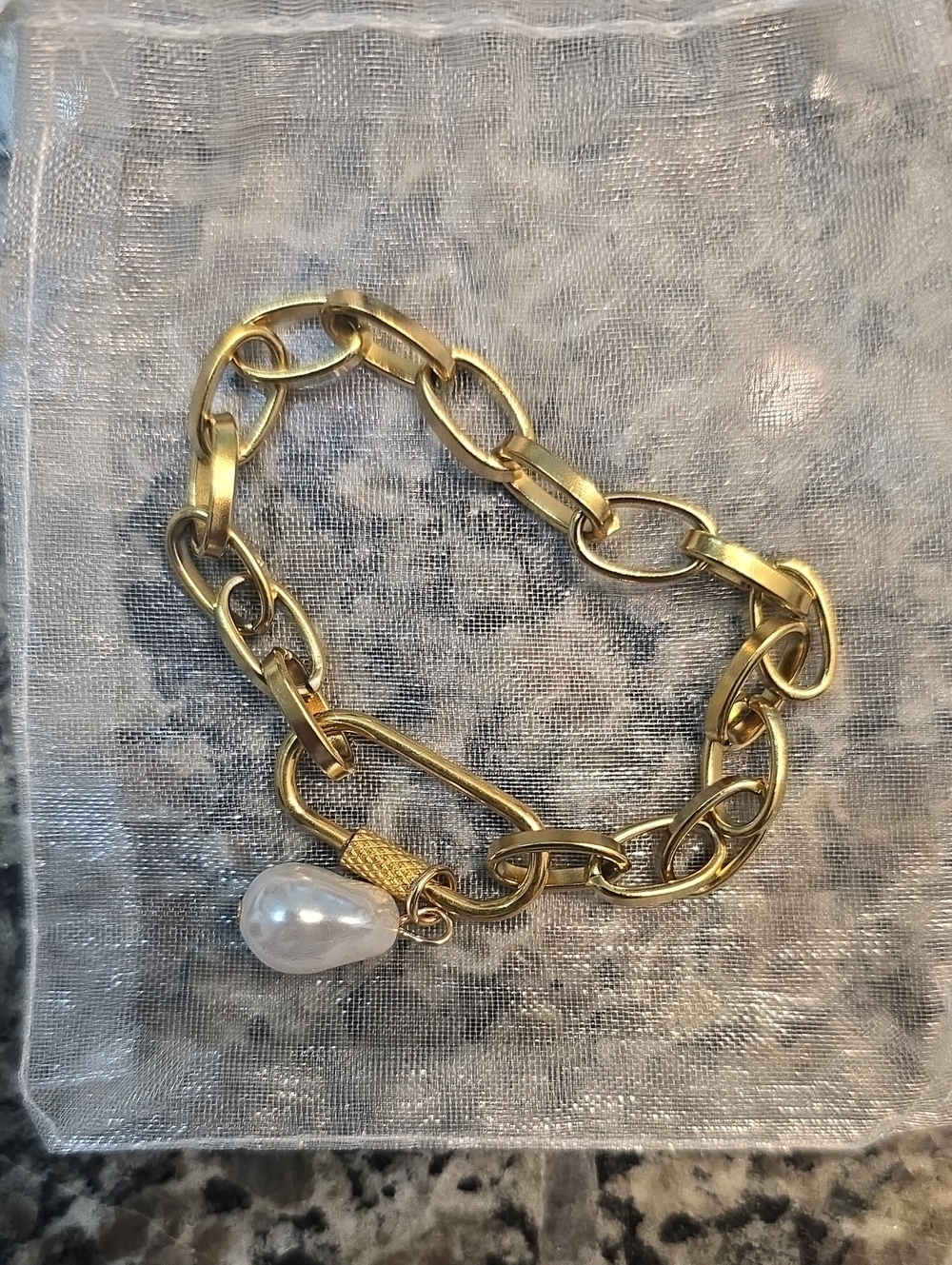 Plunder--Gold Chain Bracelet with Pearl Charm - Women's Jewelry